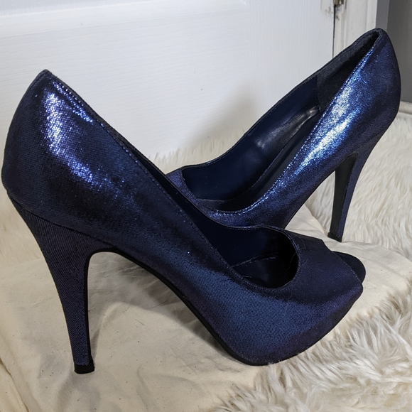 LNC Call it Spring blue, purple, shiny reflective peep toe heels, 4.5", 8 - Picture 2 of 11